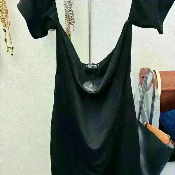 Rosanna black bottom fringe silky material dress - Picture 3 of 8